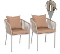 Mendler Set de 2 chaises de Jardin HWC-N41, Outdoor accoudoir, résistant aux intempéries Aluminium Seilgeflecht Rope - Gris Coussin Taupe
