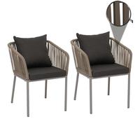 Mendler Set de 2 chaises de Jardin HWC-N41, Outdoor accoudoir, résistant aux intempéries Aluminium Seilgeflecht Rope - Gris, Coussin Gris foncé