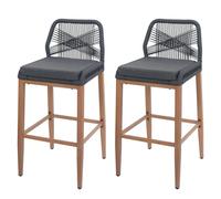 Mendler Set de 2 tabourets de Bar Rope HWC-O21, Coussins d'assise Outdoor Corde tressée métal Aspect Bois - Anthracite, Coussin Gris foncé
