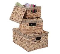 Set de 3 boîtes de rangement HWC-C23, avec couvercle, jacinthe d'eau