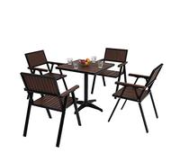 Mendler Set de 4 chaises de Jardin + Table de Jardin HWC-J95, Chaise Table, revêtement Gastro Outdoor, alu Aspect Bois - Noir, Marron foncé