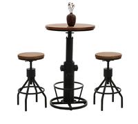 Mendler Set Table de Bar + 2X tabourets de Bar HWC-N17, Chaise de Bar Table Haute réglable en Hauteur pivotante Repose-Pieds Industriel Bois - Brun