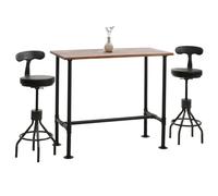 Mendler Set Table de Bar + 2X tabourets de Bar HWC-N21, Hauteur réglable pivotant Repose-Pieds, métal Industriel Similicuir - Brun, Noir
