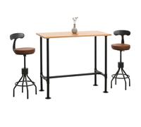 Mendler Set Table de Bar + 2X tabourets de Bar HWC-N21, Hauteur réglable pivotant Repose-Pieds, métal Industriel Simili-Cuir - Naturel, Marron