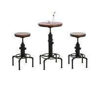 Mendler Set Table de Bar + 2X tabourets de Bar HWC-N23, Chaise de Bar Table Haute réglable en Hauteur pivotante Repose-Pieds Fer Industriel Bois - Brun
