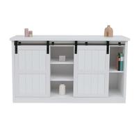 Mendler Sideboard HWC-K75 Aspect Bois métal Industriel 84x150x40cm Blanc