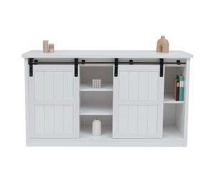 Mendler Sideboard HWC-K75 Aspect Bois métal Industriel 84x150x40cm Blanc