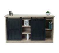 Mendler Sideboard HWC-K75, Highboard étagère Armoire Porte coulissante 7 Compartiments Imitation Bois métal Industriel 84x150x40cm - Naturel