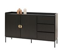 Mendler Sideboard HWC-O39, Commode Armoire Buffet, 3 tiroirs 2 Portes, Bois mélaminé 80x130x42cm - Aspect Bois Noir