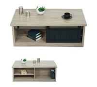 Table Basse Hwc-K75, Table D'appoint Table De Salon, Porte Coulissante 6 Compartiments De Rangement, Aspect Bois Métal 44x120x60cm Naturel Multicolore