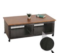 Table Basse HWC-N28, Table de Salon, roulettes 2 Compartiments, Structure 3D Industrielle rétro métal Bois 45x120x60cm - Noir, Marron