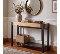 Table D'appoint Hwc-Q68, Table De Téléphone, Table D'appoint, Style Industriel Rétro, En Bois, 82 X 120 X 31 Cm Bois Naturel, Métal Noir