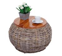 Mendler Table d'appoint HWC-M30 Ronde 33x49x49cm, Kubu rotin Naturel