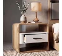 Mendler Table de Chevet HWC-P43 40 x 48 x 44 cm, Aspect chêne Wotan, Blanc