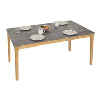Mendler Table de Salle à Manger HWC-M55, Table de Salle à Manger, Bois Massif HDF stratifié mélaminé 135x80cm, Aspect marbre/Pierre, Pieds clairs