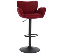 Mendler Tabouret de Bar HWC-M67 Tissu Textile Fer Bordeaux Pied Noir