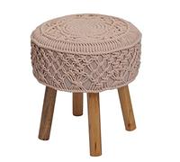 Tabouret Hwc-J43, Tabouret Tricoté Pouf, 45x41cm Rond Macramé/Tricoté Tissu/Textile Crème-Beige Multicolore