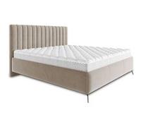 Mendoza - lit coffre - 160x200 - sommier inclus - en velours - Beige Beige G