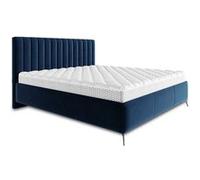 Mendoza - lit coffre - 180x200 - sommier inclus - en velours - Bleu Bleu