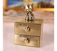 MENDUNER Boîte de Rangement pour Dents de bébé, Support de Dents en Alliage Métallique avec 2 Tiroirs, Motif Ours Mignon, Boîte à Premières Boucles et, pour Fête Prénatale pour (