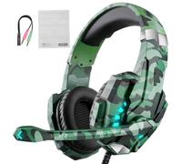 MENDUNER Casque Gaming avec Lumière LED, Casque Circum Auriculaire avec Microphone à Réduction de Bruit, Haut Parleurs 40 Mm, 20 Hz à 20 KHz for PC, Console, Ordinateur (Camouflage Vert)