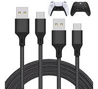 MENEEA 2 Pack Câble Chargeur 3M pour PS5/PS5 Pro Manette/pour Xbox Serie X/Xbox Serie S Manette/pour Nintendo Switch Manette, Remplacement USB Cordon Nylon Tressé Type-C Ports Accessoires,Noir