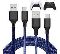 MENEEA 2 Pack Câble Chargeur 3M pour PS5/PS5 Pro Manette/pour Xbox Serie X/Xbox Serie S Manette/pour Nintendo Switch Manette, Remplacement USB Cordon Nylon Tressé Type-C Ports Accessoires, Bleu