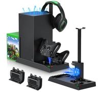 MENEEA Support de Chargement avec Ventilateur de Refroidissement pour Xbox Series X Console & Manette, Station de Chargement Verticale avec 2 x 1400mAh Batterie Rechargeable et Couvercle de Rangement