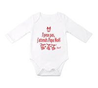 Menfin Body bébé noël manche longue 100% coton bio J'peux pas, j'attends Papa Noël Fille et Garçon cadeau naissance (18 mois)