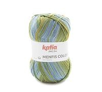 Menfis couleur coton Katia pelotes de 100 grammes et 240 mètres.Couleur Ocre Vert Bleu (117)
