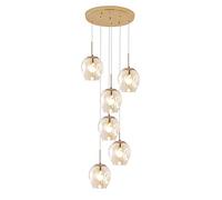 MENG Boule De Verre Lustre Goutte De Pluie 12 Lumières, 220 Cm Hauteur Réglable Longue Lumière E27 Encastré À La Main En Verre Globe Plafonnier Décor Nordique Escalier Suspension, Ambre, 6 Lumières