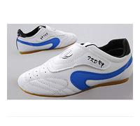 MENG Chaussures de Taekwondo, Arts Martiaux Sneaker Boxe Karaté Kung Fu Tai Chi Chaussures Noir Rayures Sneakers Chaussures Légères pour Hommes Femmes Adulte Enfants (Color : Blue, Size : 38)