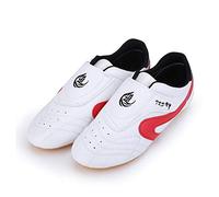 MENG Chaussures de Taekwondo, Arts Martiaux Sneaker Boxe Karaté Kung Fu Tai Chi Chaussures Noir Rayures Sneakers Chaussures Légères pour Hommes Femmes Adulte Enfants (Color : Red, Size : 38)