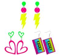 Meng Jiaran Lot de 3 paires de boucles d'oreilles fluo en acrylique pour femme style années 80 et 90 avec cœur rétro, M, Acrylique, Pas de gemme