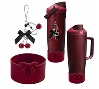 Mengayadi Breloque cerise noire et nœud en silicone pour Owala 61/76/81/1180 ml, ensemble d'accessoires parfaits pour bouteilles d'eau Owala (style A, cerise noire, Sway et gobelets)
