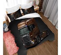 MENGBB 3D Parures de lit Camion lourd rouge - 140x200cm Total 4 tailles avec 2 Taie d'oreiller, 3 Pièces Housse de Couette avec 2 Taies D'oreillers 65x65cm Parure de Lit 2 Personnes avec Fermeture Ecl
