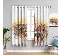 MENGBB Rideaux Occultants Enfant Microfibre - Blanc peint pont paysage - Oeillets Rideau 90% Occultant - 200x160cm Moderne Cuisine Chambre Salon Décoration pour Salon