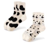 MengCat Chaussettes Mignonnes à Imprimé Vache Pour Femme - D'Hiver Pelucheuses, Chaudes et Épaisses - Mi-Mollet en Peluche - Tendance - Cadeaux d'Halloween