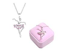 MengCat Collier Pendentif Danseuse Ballet Filles Zircon Charme Surprise Danse Ballerine Cadeau de bijoux pour femmes Noël Action de grâces Halloween Cadeau(Rose)