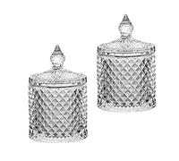 MengCat Lot de 2 boîtes de Rangement en Verre Transparent pour Boules de Coton et Cotons-tiges, pour comptoir de Salle de Bain, avec Couvercle, Support pour Maquillage, sels de Bain, 250 ML