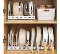 MENGCOOL Rangement Casserole Tiroir Cuisine, Rangement Cuisine, Range Poele et Casserole Placard de Casseroles Avec 10 Séparateurs Réglables - Blanc