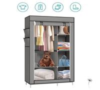 MENGDA Armoire de Rangement Pliable 105x170x45 cm en Gris Cendre - Penderie Dressing Textile en Tissu Intissé avec Fermeture à Gliss