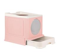 MENGDA Bac à Litière Fermé Pliable 48x39x34cm,Gris Clair, Rose Sakura, Bleu Frais - avec Pelle - Anti-Goutte Double Porte - Facile à Nettoyer - Maison de Toilette pour Chaton et Chat Âgé (Rose)