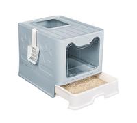 MENGDA Bac à Litière Pliable pour Chat, avec Bac de Tiroir et Pelle 41L x 51W x 48H cm (Bleu)