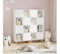 MENGDA-Bibliothèque 4 Niveaux-Étagère de Bureau avec Portes-Meuble de Rangement-Bibliothèque avec 8 Cubes-Blanc-64.5x30x138cm