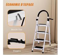 MENGDA-Escabeau-4 marches-Echelle multi-usages pliant-Charge 150 kg-Avec tapis antidérapant-Blanc