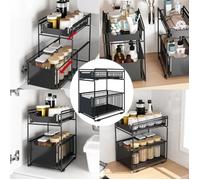 MENGDA ETAGERE RANGEMENT CUISINE - ORGANISATEUR SOUS EVIER - RANGEMENT SOUS ÉVIER CUISINE À 2 NIVEAUX - NOIR