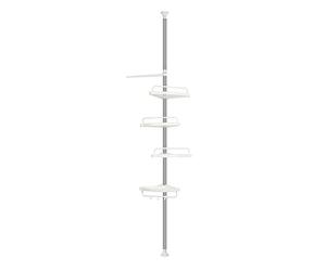 MENGDA Etagere Salle de Bain, Étagère Salle de Bain Télescopique, Étagère de Douche Réglable en Hauteur 105-310 cm, Acier Inoxydable (Blanc(Palette en Plastique), 105-310cm)