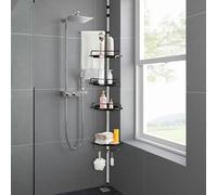 MENGDA Étagère Salle de Bain Télescopique, Étagère de Douche Réglable en Hauteur 105-310 cm, Acier Inoxydable (Noir, 105-310cm)
