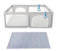 MENGDA Parc bebe, parc enfant en tissu oxford, parc bébé avec maille Respirante, Parc de Jeu pour Bébé, 2 anneaux de parc bebe, Parc Amovible Bebe, Gris (127 * 127cm)